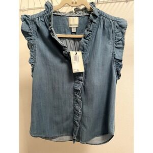 Industry Republic Clothing Cotton Denim Sleeveless Top with Ruffles
